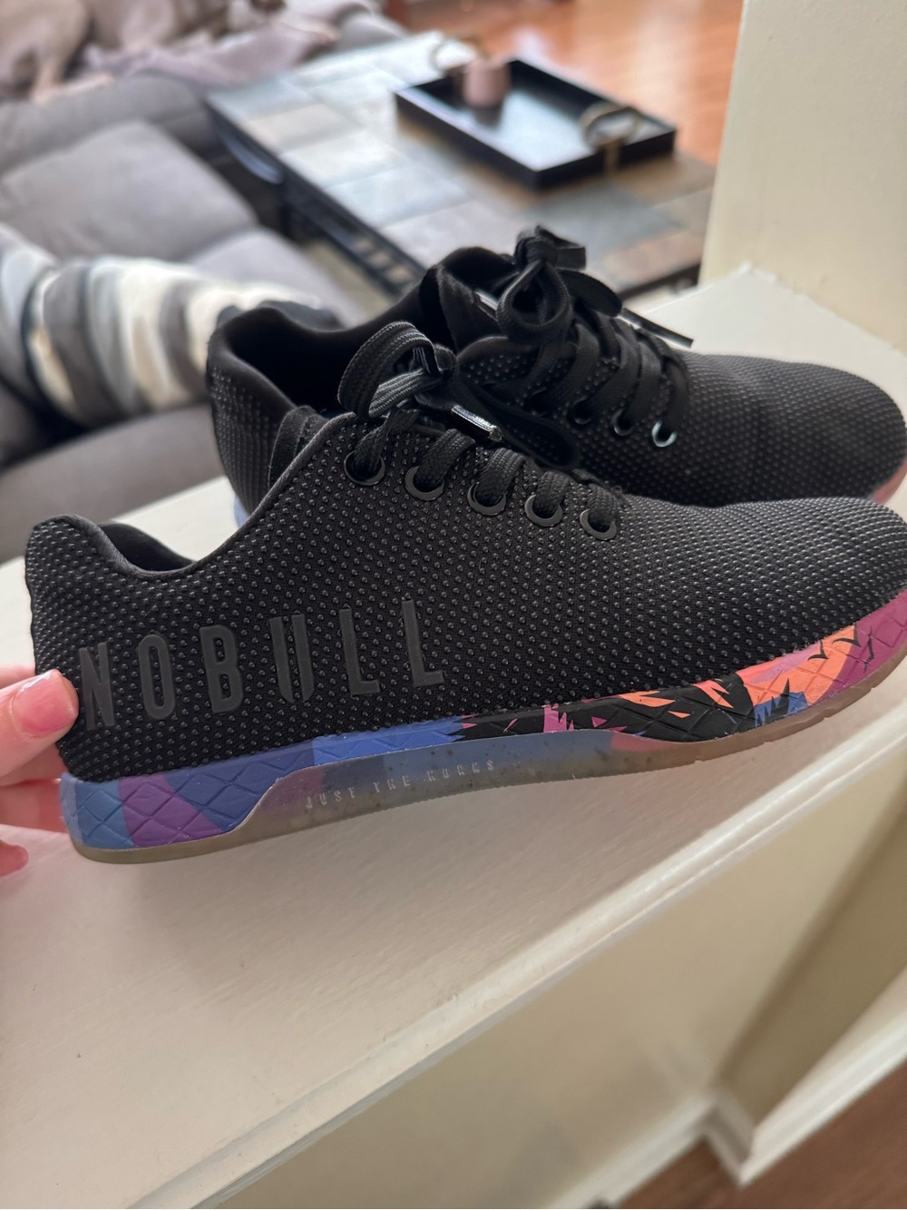 NOBULL Black Athletic Shoes with Multicolor Patterned Midsole